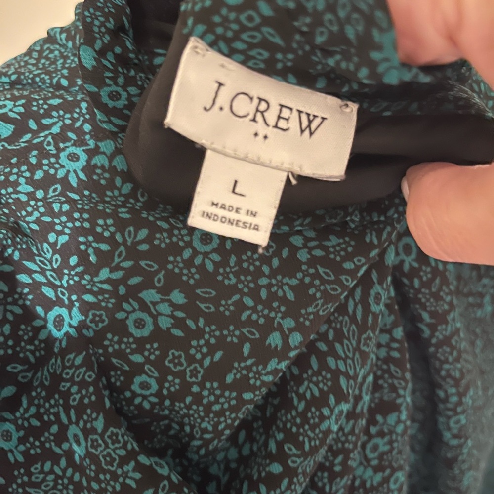 J. Crew Dark Teal Floral Blouse with Ruffles - Picture 4 of 4